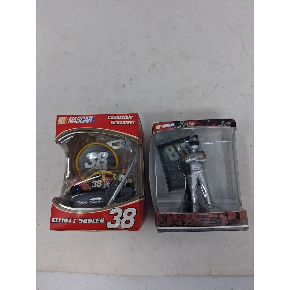 NASCAR Elliott Sadler 38 M&Ms Collectible Ornaments Trevco 2005 Set of 2 New. M